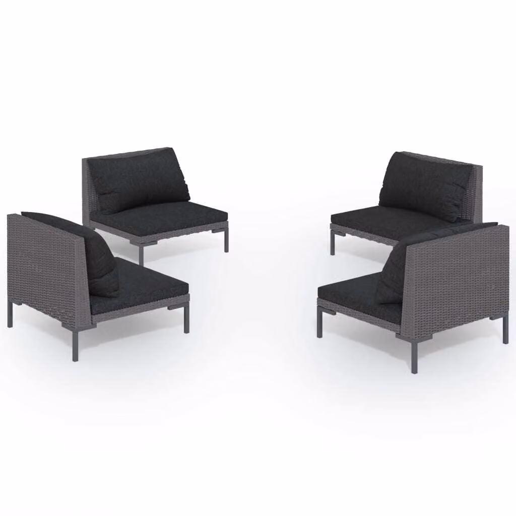 Set Divani da Giardino 4 pz con Cuscini Polyrattan Grigio Scuro