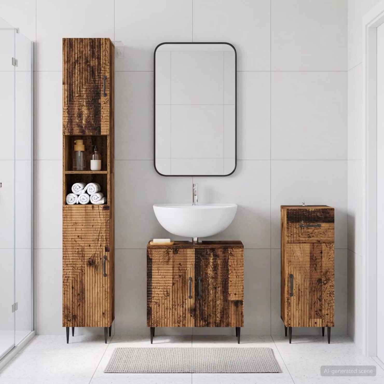 Set di 3 armadietti da bagno vidaXL HAARLEM in legno marrone stile rustico L/P/H: 30 x 47,88 x 190 cm
