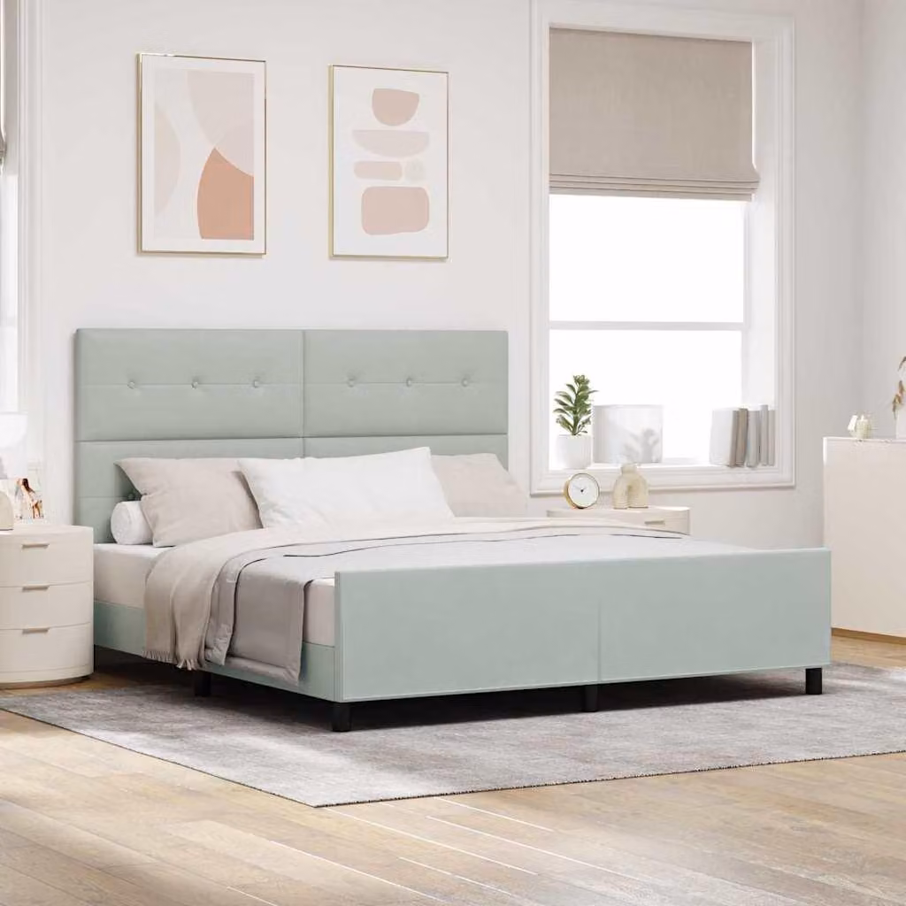 Maison Exclusive - Letto boxspring con testiera grigio chiaro 180 x 200 cm in velluto