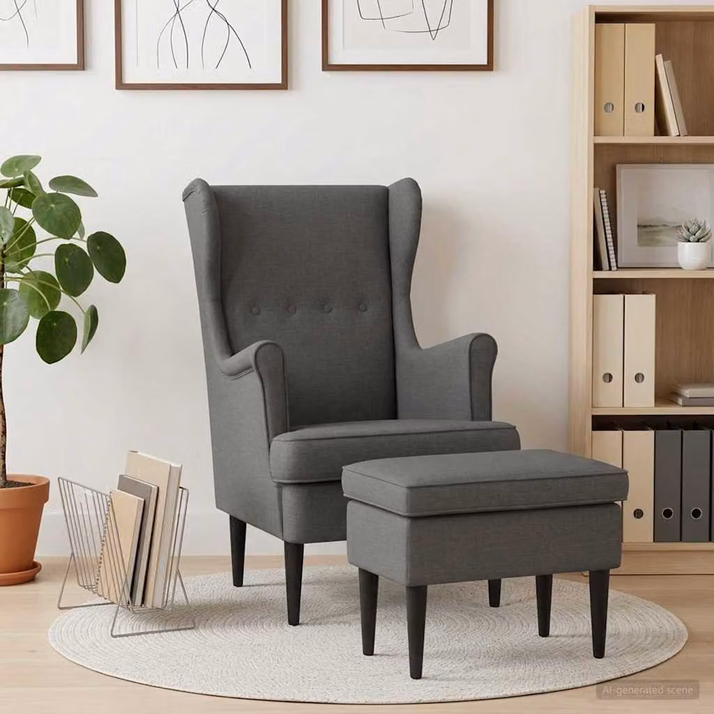 Set di Poltrona con Ottomano vidaXL in Tessuto Grigio per Soggiorno e Camera da Letto