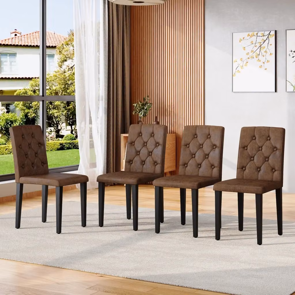 Set di 4 sedie da pranzo Zephmum in velluto marrone con gambe in metallo nero stile industrial – 2