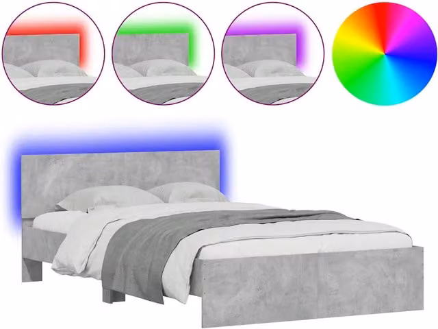 Letto matrimoniale | Letto per adulti | Giroletto con Testiera e LED Grigio Cemento 140x190 cm