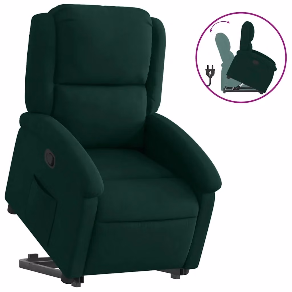 Poltrona Alzapersona Reclinabile vidaXL in Velluto Verde con Assistenza Elettrica per Anziani – 2