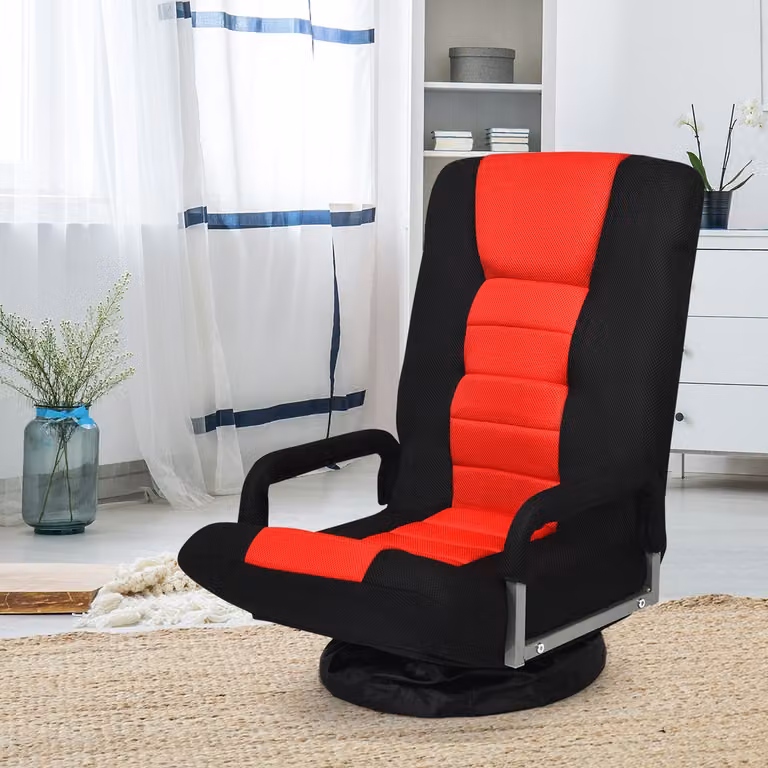 Sedia da gaming pieghevole Costway per adulti, regolabile in 6 posizioni con base girevole a 360 e braccioli, colore rosso in tessuto