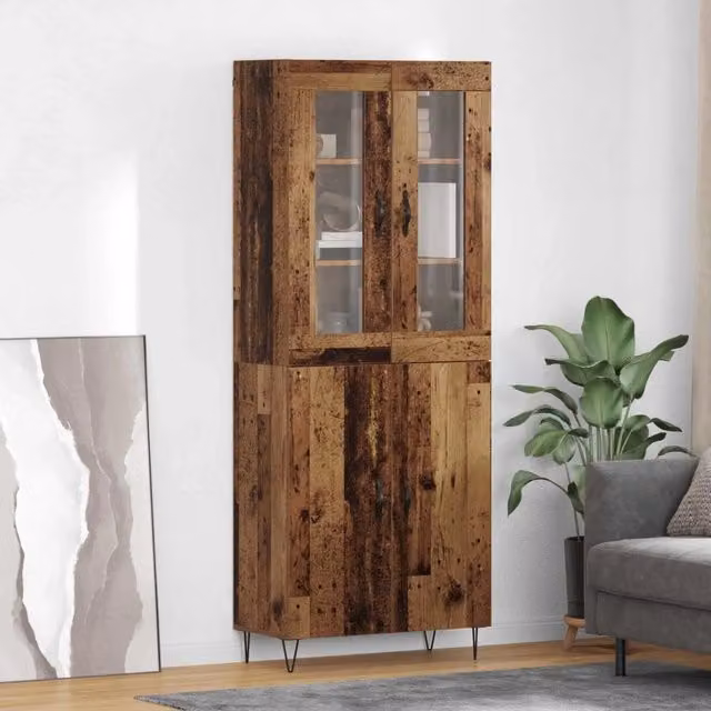 Credenza Buffet con Ante in Vetro vidaXL in Legno e Metallo, Marrone, L: 69,5 cm, P: 34 cm, H: 180 cm – 1