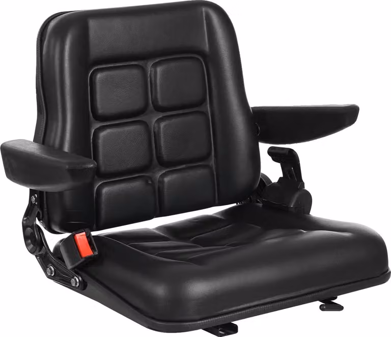 Sedile per carrello elevatore, schienale regolabile, materiali resistenti, nero