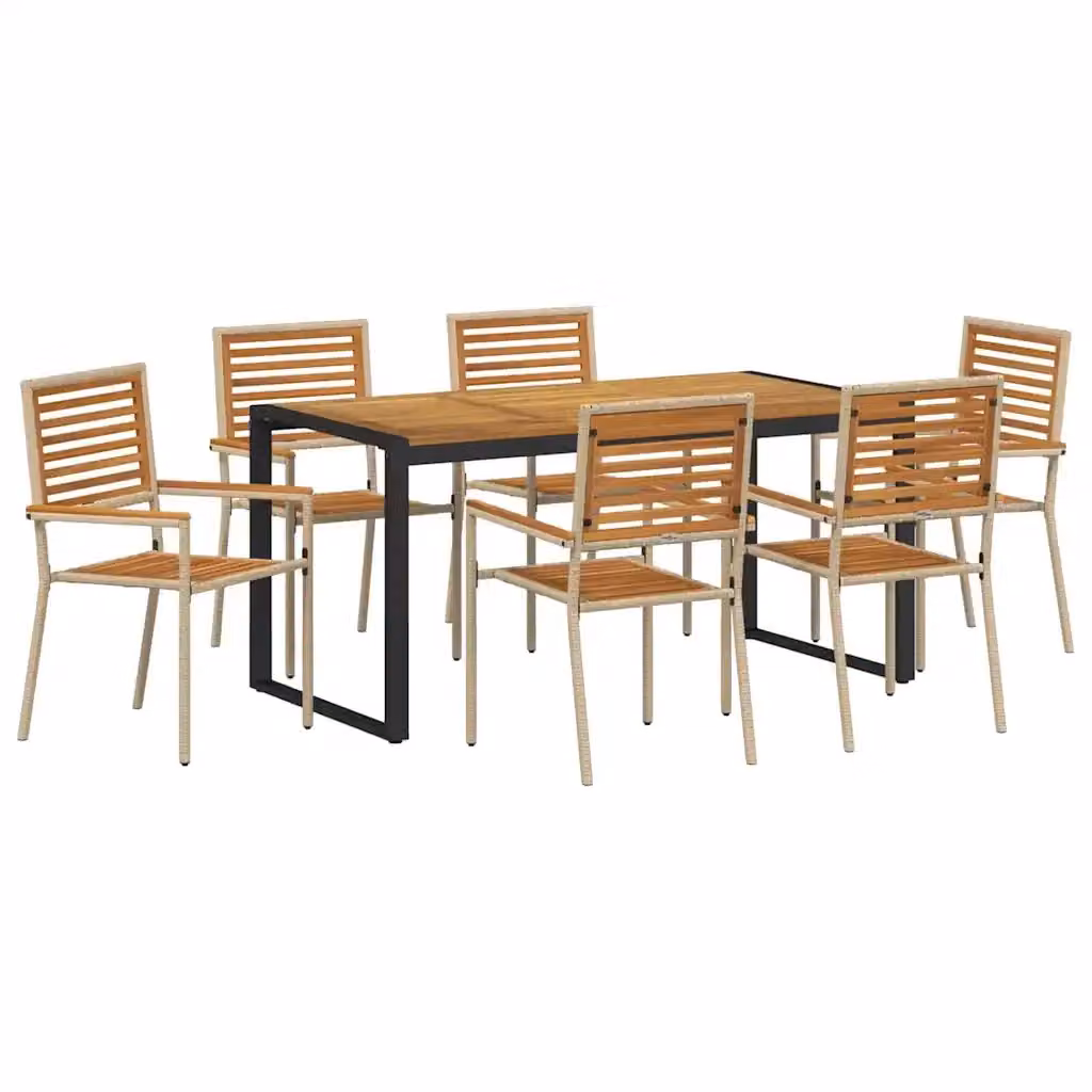 Set da pranzo per giardino e terrazza vidaXL in polyrattan da 7 pezzi, colore beige e marrone con tavolo in legno di acacia – 2
