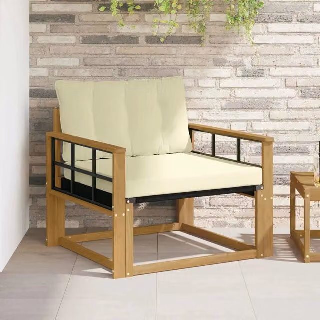 Set di divani da esterno Design In in legno di acacia massello e textilene con cuscini beige e bianchi – 1
