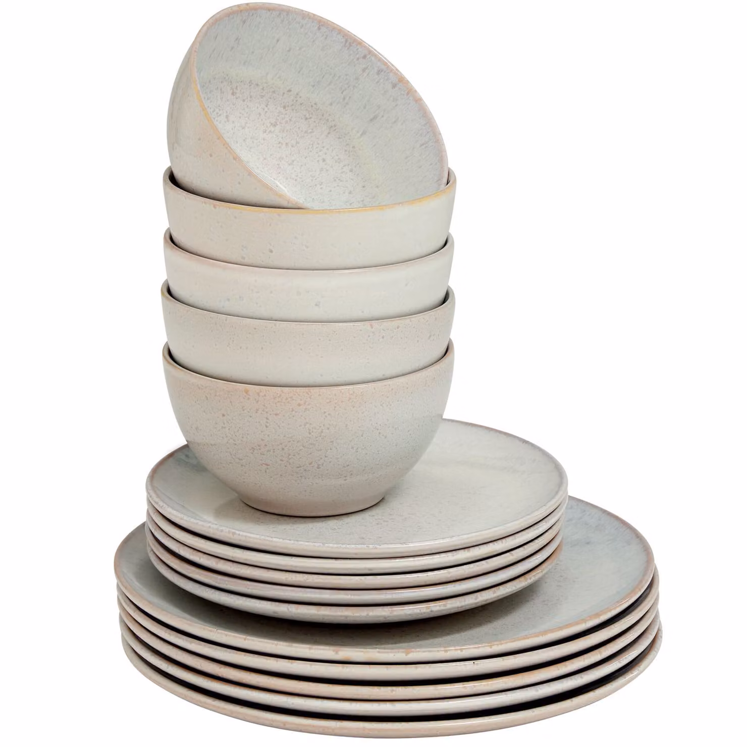 Set di stoviglie in ceramica e grès tectake per 6 persone, colori sabbia, blu e beige – 1