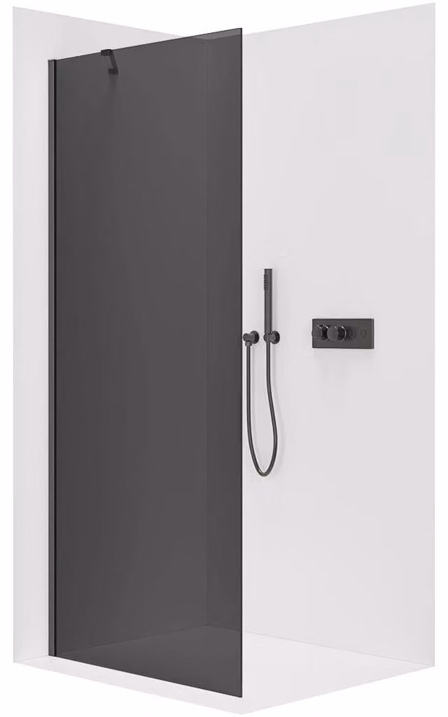 CERANO - Box doccia Walk-in Onyx Y L/P - 8 mm - nero opaco, vetro grafite - 60x200 cm