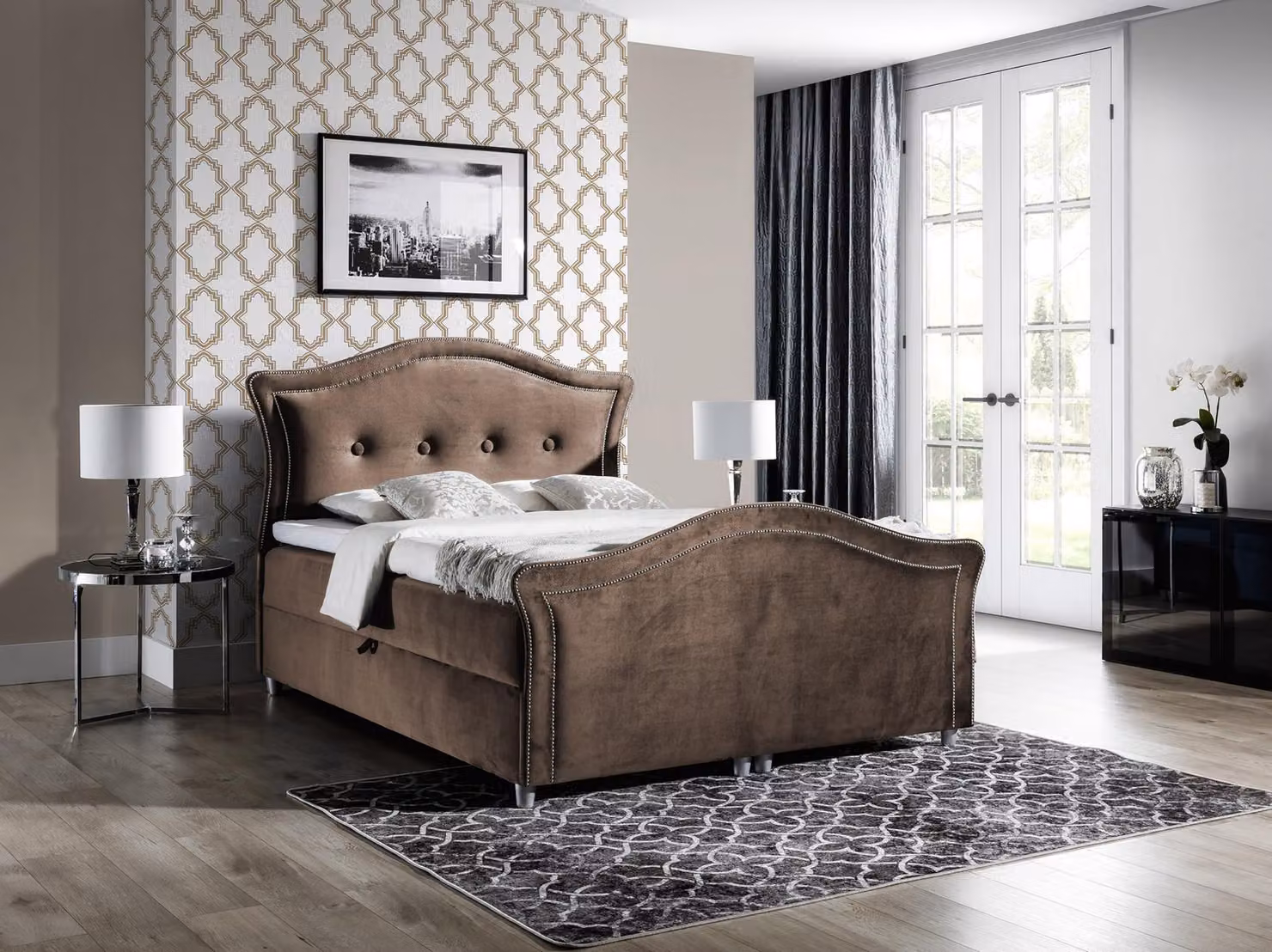 Chesterfield Boxspring Betten Hotel Bett Schlafzimmer Samt Bettkasten Doppelt