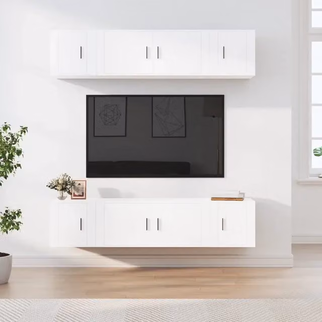 Set di Mobili Porta TV 6 pz-Set di 6 Credenza per TV Bianco in Legno Multistrato 871581