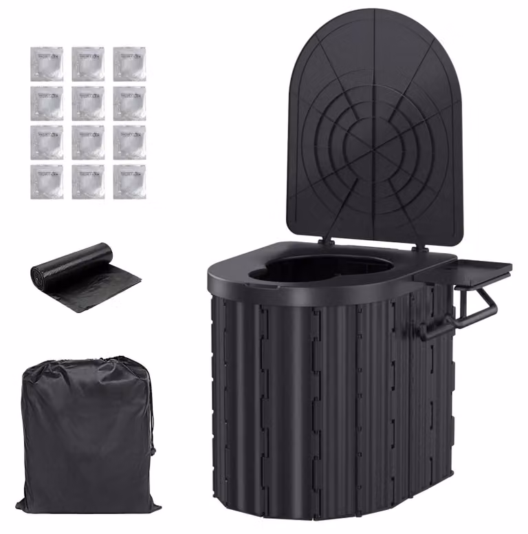WC portatile pieghevole, materiale resistente, design pratico, nero