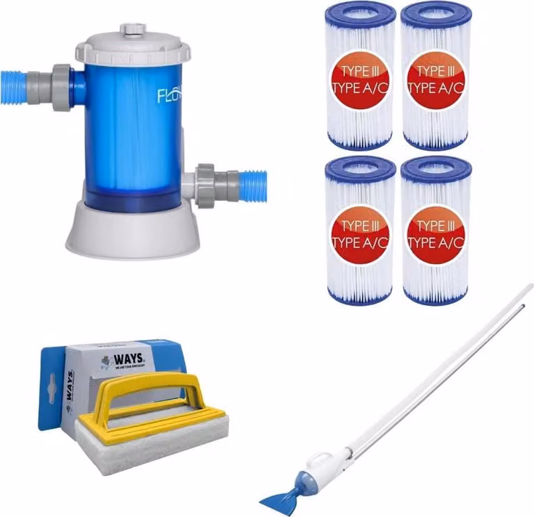 Bestway - Aspiratore per piscine AquaCrawl & pompa filtro 5678 L/u & 4 filtri tipo III & spazzola WAYS