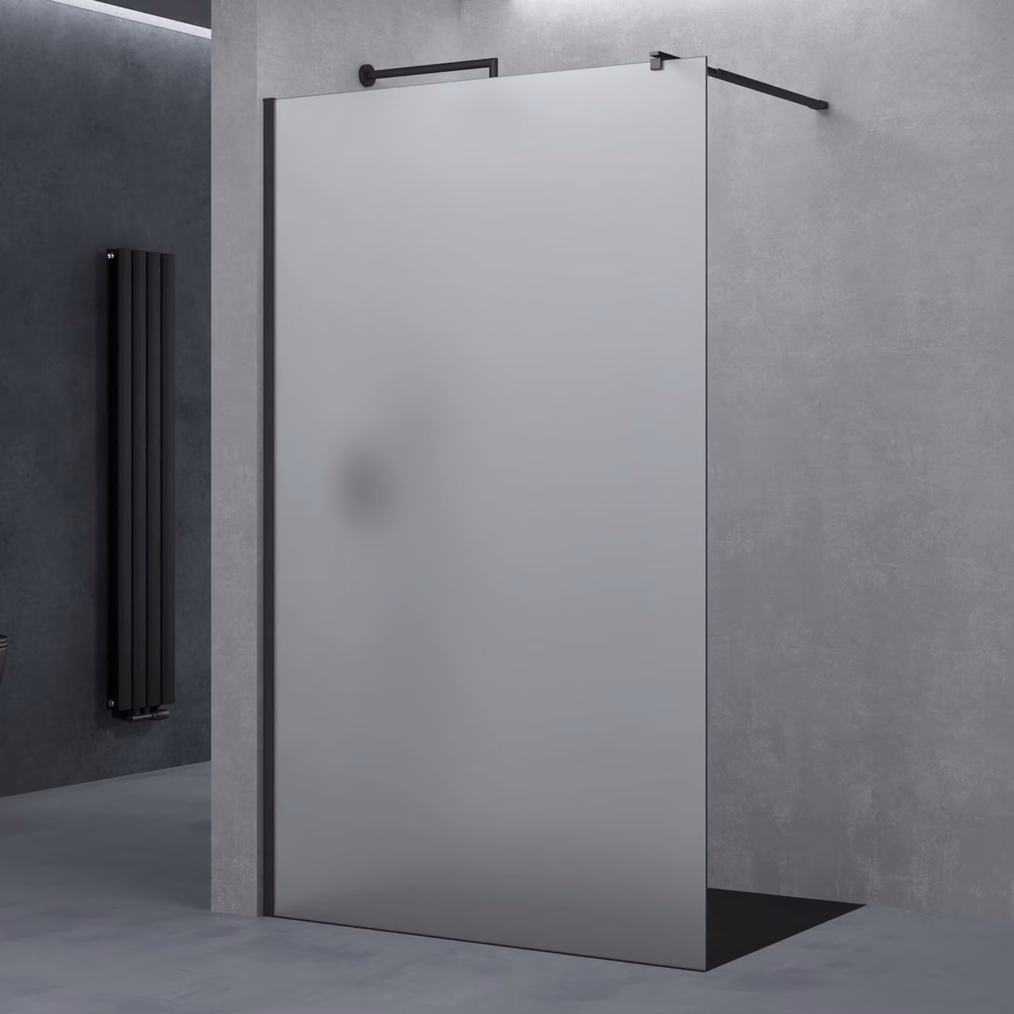 doporro Parete Doccia Walk In 140x200 cm, Box Doccia in Vetro Temperato Satinato 10 mm Anticalcare, con Barra Stabilizzatrice e Profilo Nero Opaco šC Bremen02VS
