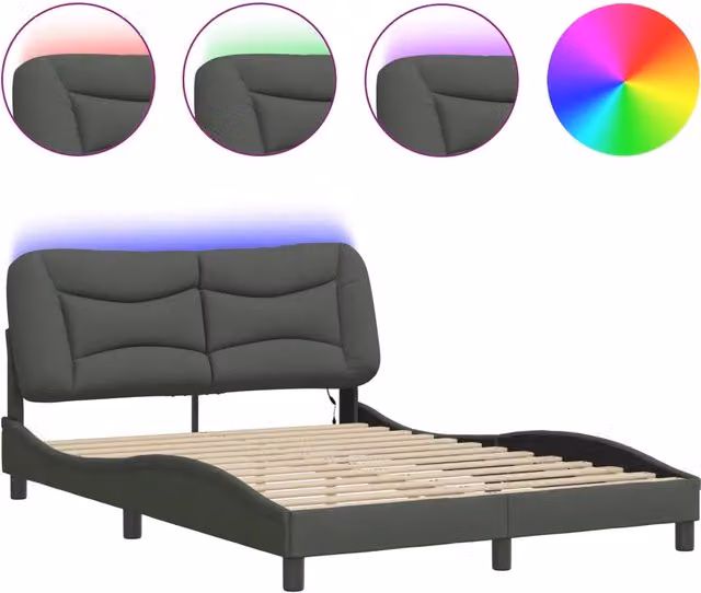 Letto matrimoniale Hvar con illuminazione LED e porta USB in tessuto grigio L/P/H: 200 x 140 x 145 cm