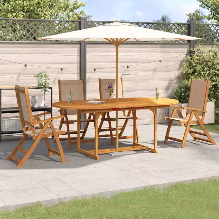 Set Pranzo da Giardino vidaXL in Legno di Acacia e Textilene, 5 Pezzi, Marrone e Beige