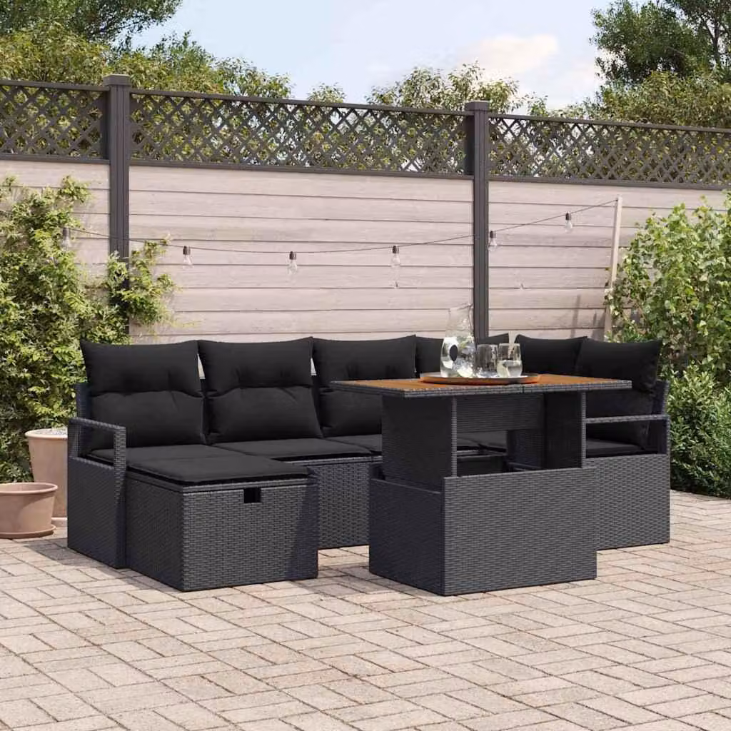 Maison Exclusive - Set da giardino composto da 7 pezzi, divano e poltrone, in rattan sintetico nero