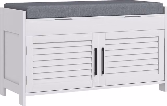 Panca Scarpiera XYLO con Ripiano Regolabile Bianco e Grigio L 90 cm x P 36 cm x H 50 cm