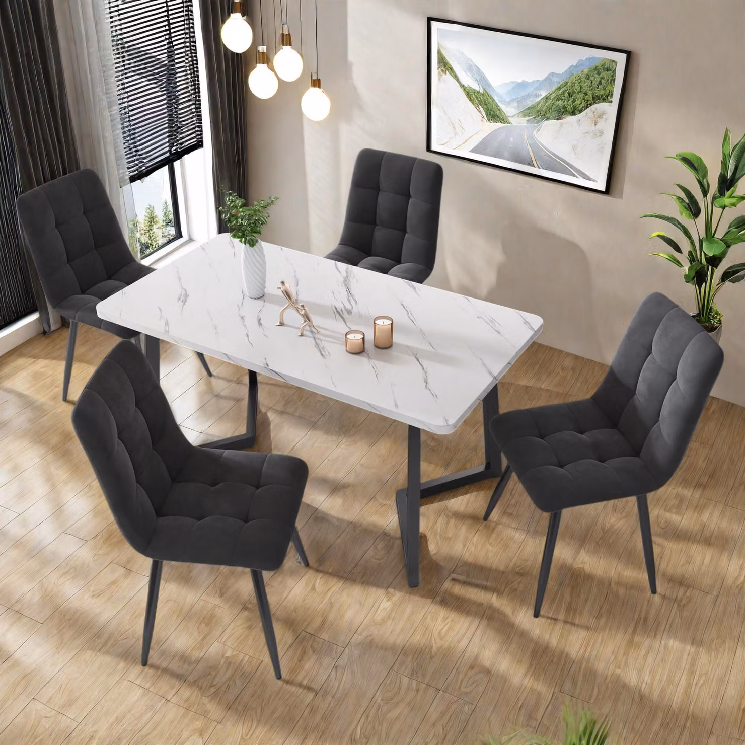 Set di 4 sedie da pranzo ProximaX, seduta imbottita in velluto, comoda seduta per sala da pranzo, cucina o soggiorno, grigio