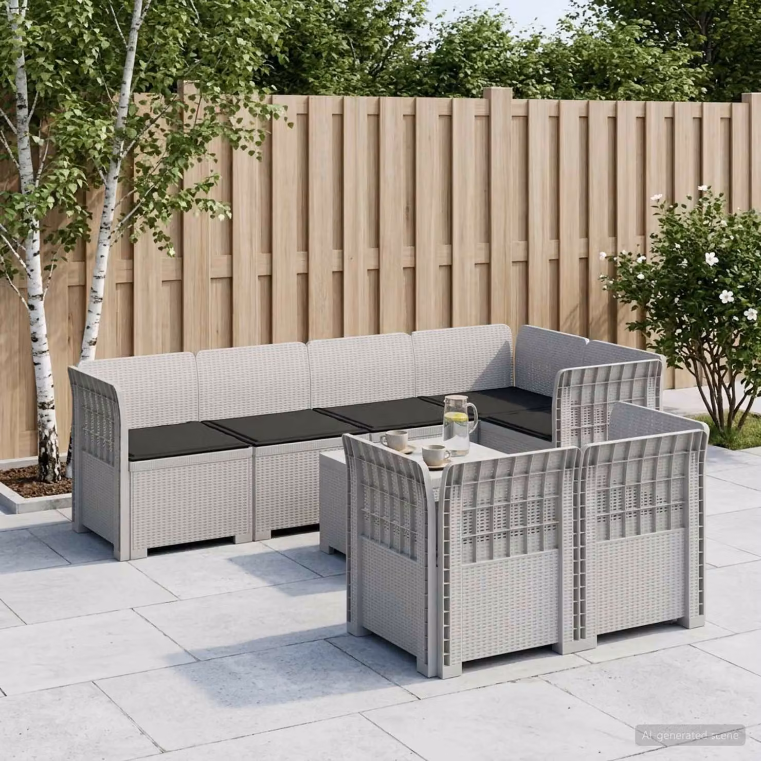 vidaXL Divano da Giardino a Forma di U per 7 Persone in Polyrattan Bianco con Cuscini Imbottiti e Rivestimenti Rimovibili