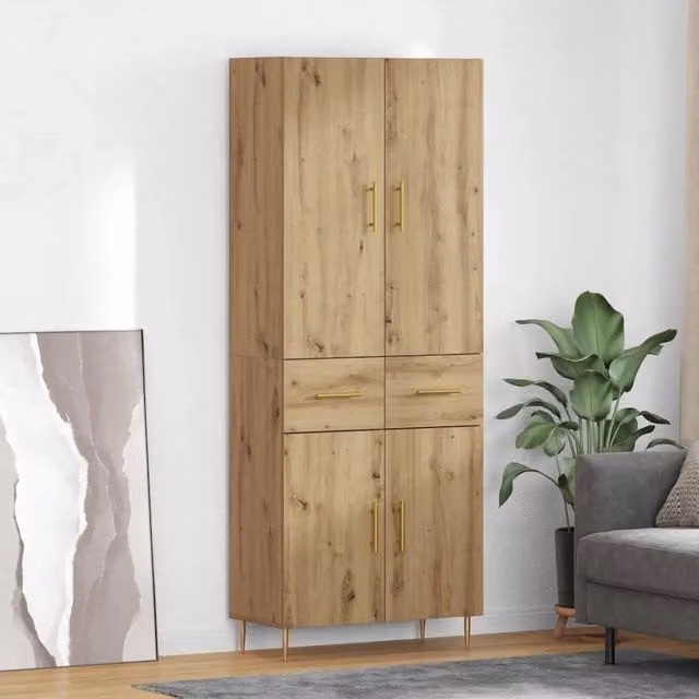 Credenza moderna vidaXL in rovere con finitura opaca, colore marrone e oro, L/P/H: 69,5 x 34 x 180 cm – 1
