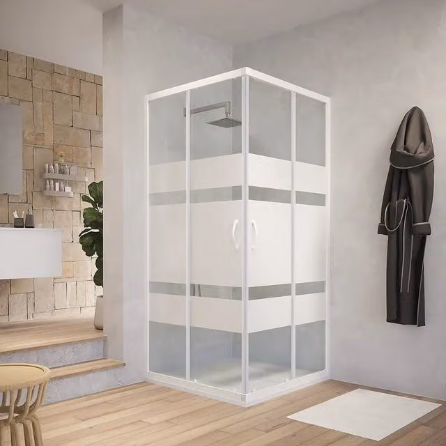 Box doccia angolare Parama con vetro serigrafato e profili bianchi, L/P: 80 x 80 cm, spessore 4 mm