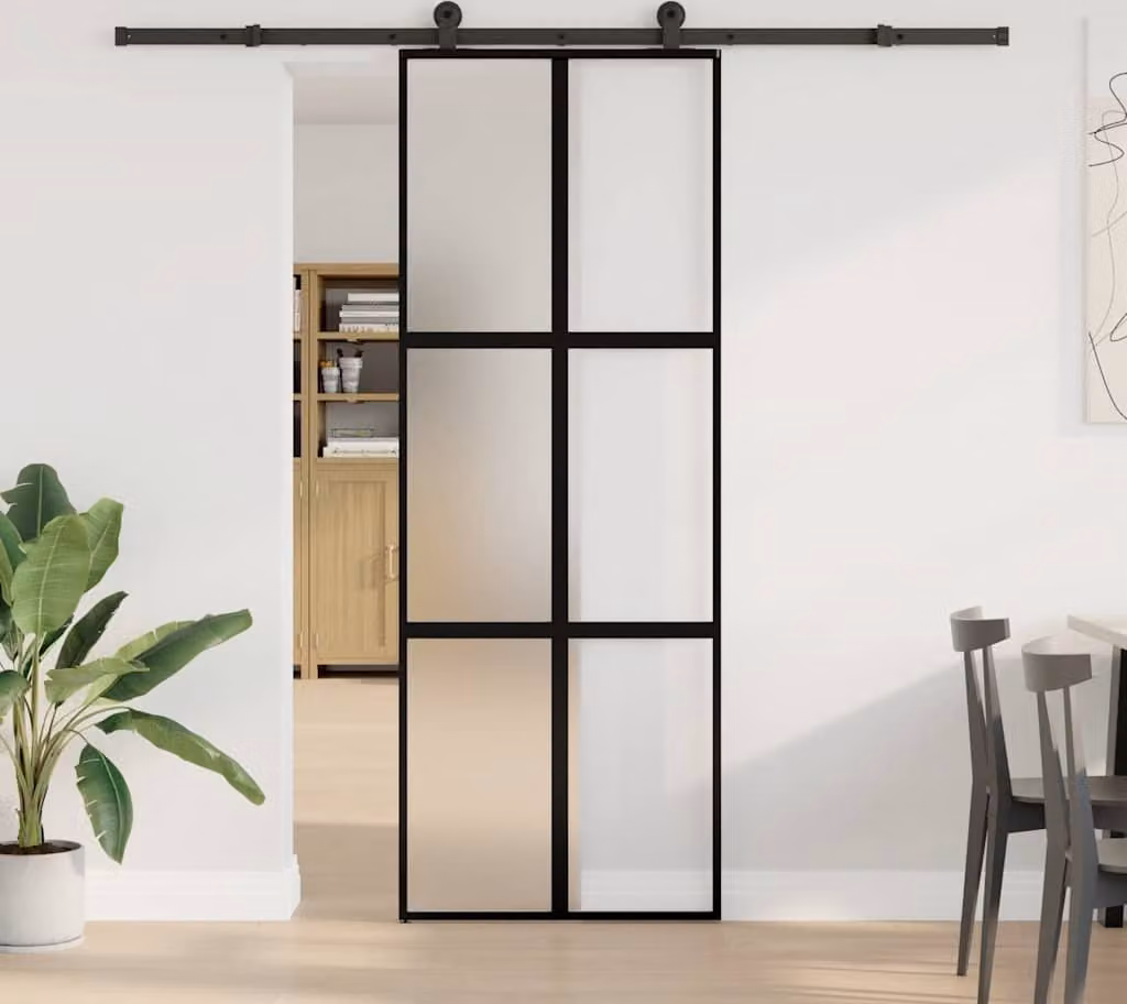 Porta Scorrevole Ferramenta 76x205 cm Vetro Temperato Alluminio