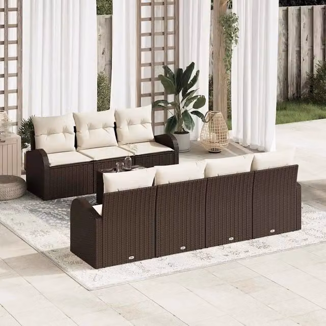 Set Divano da Giardino 8 pz Marrone polyrattan 3345948