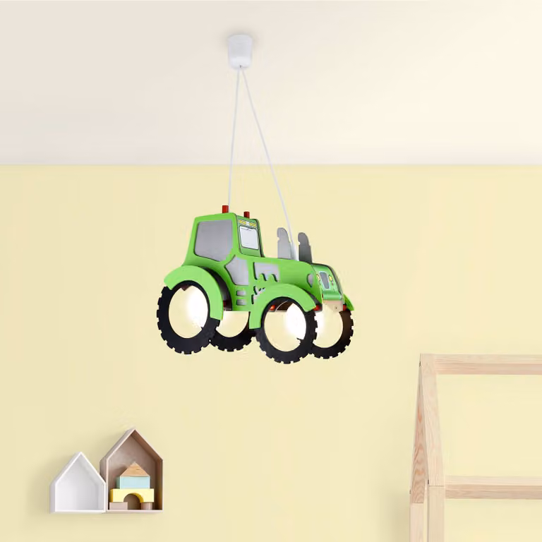 Elobra Lampada a sospensione Traktor, dimmerabile, Verde, Cameretta, Legno, Lampada a sospensione