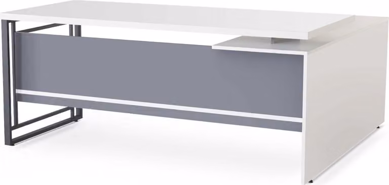 Grau-Weißer Arbeitszimmer Exklusiver Tisch Designer Ecktisch Büro Möbel