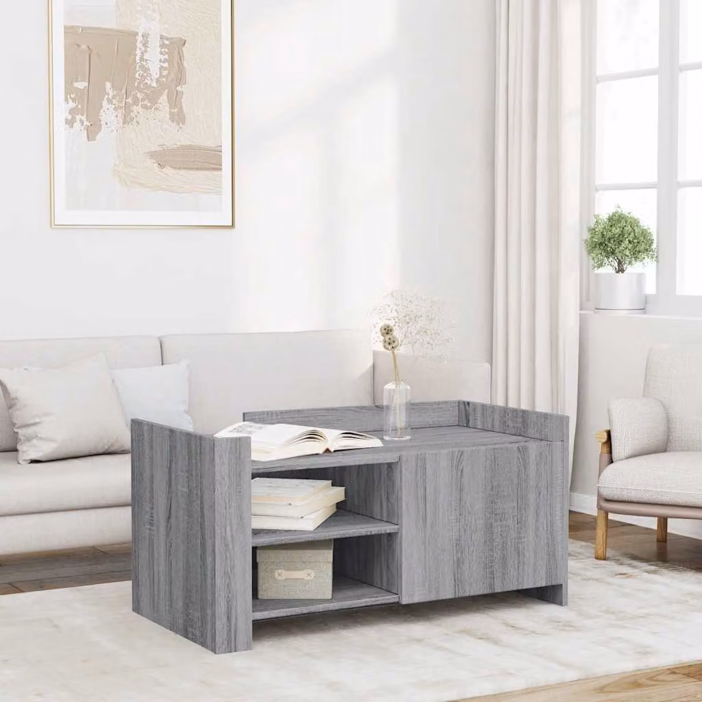 vidaXL Tavolino da salotto moderno in legno multistrato, colore grigio, L 100 x P 50 x H 50 cm