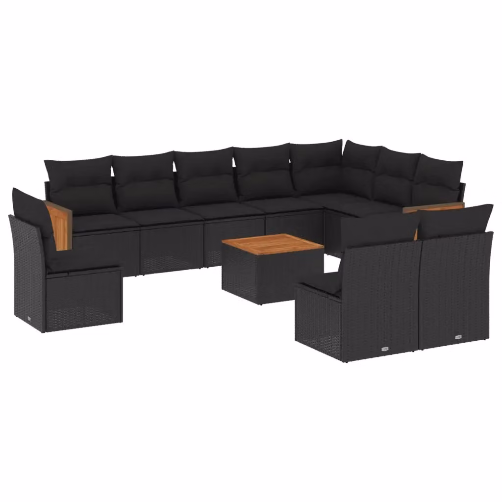 vidaXL Set Divani da Giardino 11 pz in Polyrattan Nero con Cuscini e Tavolino da Esterno – 2
