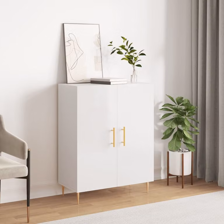 Credenza vidaXL in legno multistrato bianco lucido L: 69,5 cm, P: 34 cm, H: 90 cm