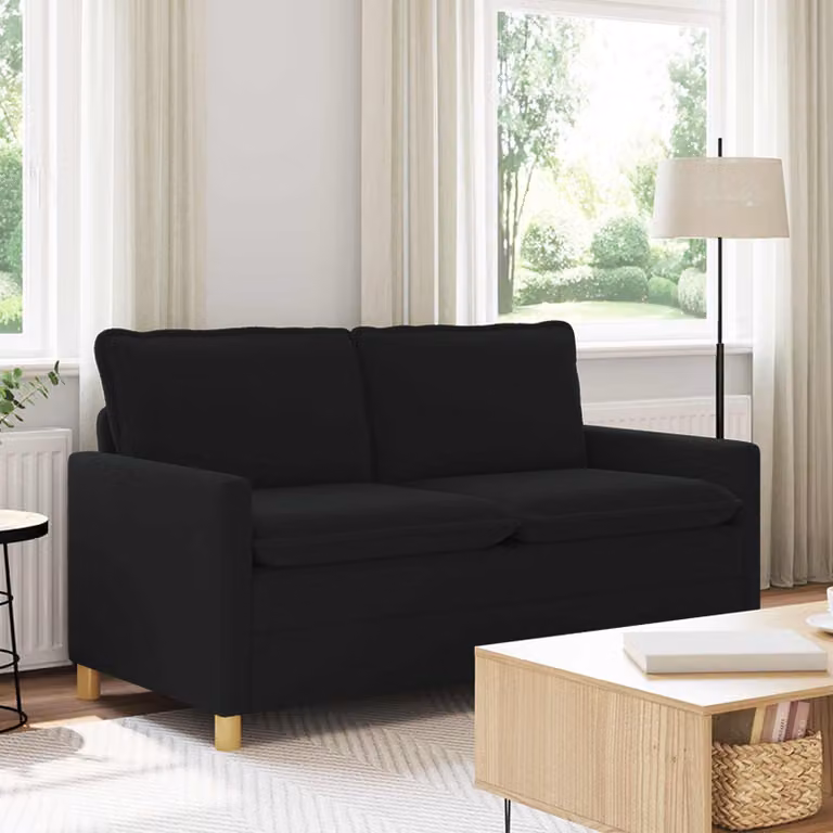 Divano moderno vidaXL in tessuto nero con struttura in metallo L: 156 cm, P: 81 cm, H: 87,5 cm