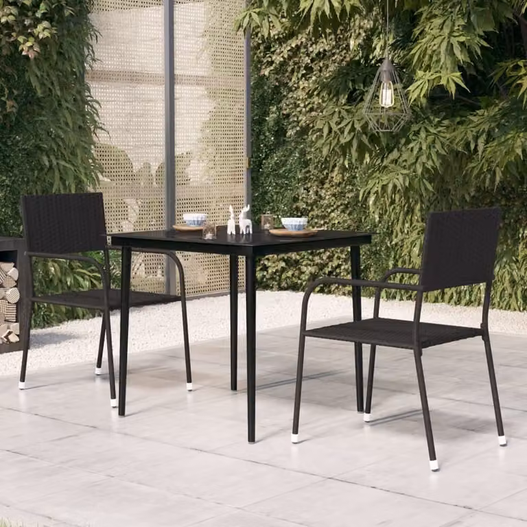 The Living Store Tavolo da pranzo da giardino nero 80x80x74 cm in acciaio e vetro