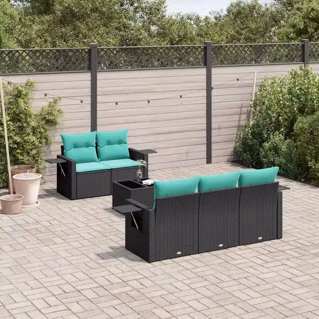 Set Divani da Giardino 6 pz con Cuscini Nero in Polyrattan 3219896