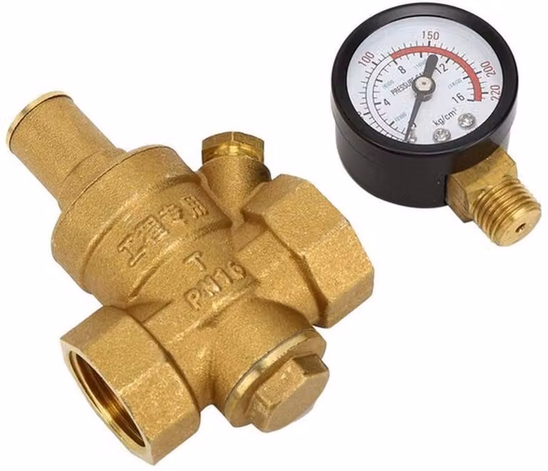 Regolatore di pressione 16 kg/cm² - Regolatore di pressione per acqua - Regolabile - Realizzato in ottone - Include manometro - Resistente agli urti