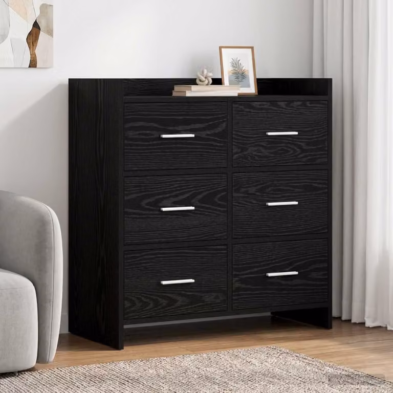 Credenza moderna vidaXL in legno ingegnerizzato e metallo, colore nero, L 75 cm x P 33 cm x H 80 cm