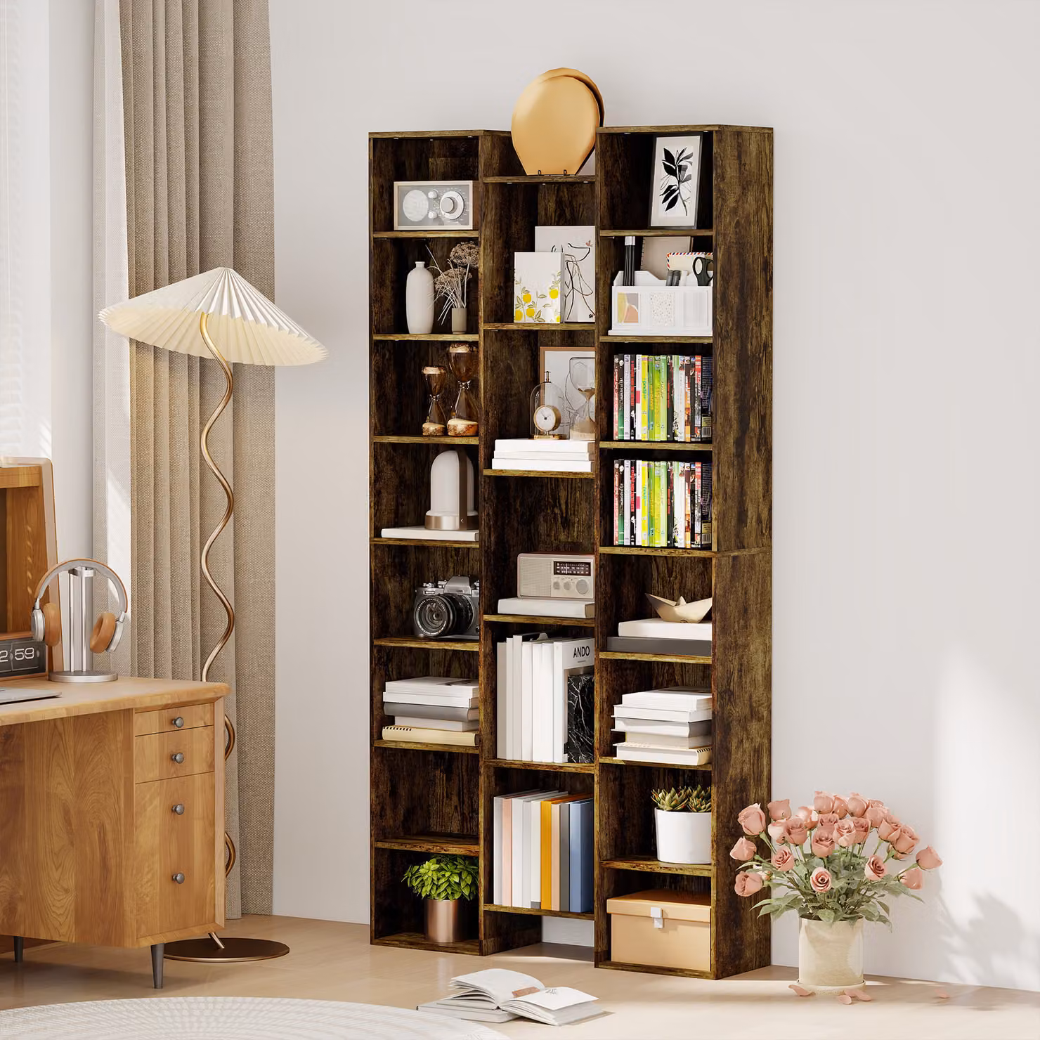 Libreria Moderna HOMCOM in Legno con 10 Ripiani Regolabili e 21 Scomparti, Marrone Rustico, Altezza: 181 cm – 2