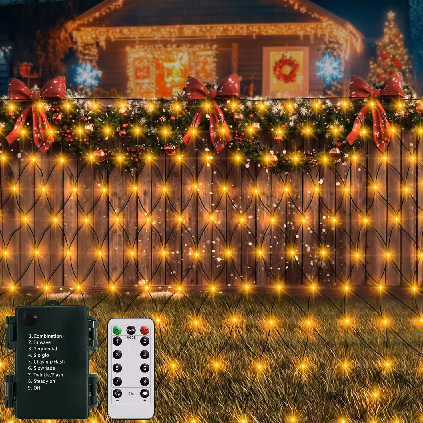 100 luci a LED da esterno, luce bianco caldo, dimensioni 1,5x1,5 metri, alimentate a batteria, con dimmer e timer
