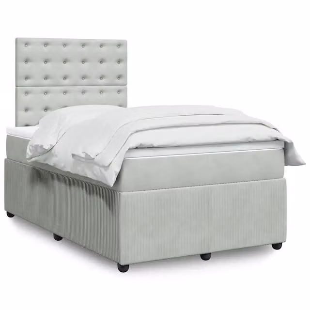 Letto Ibrido vidaXL con Materasso in Velluto Grigio e Bianco L/P: 120 x 200 cm