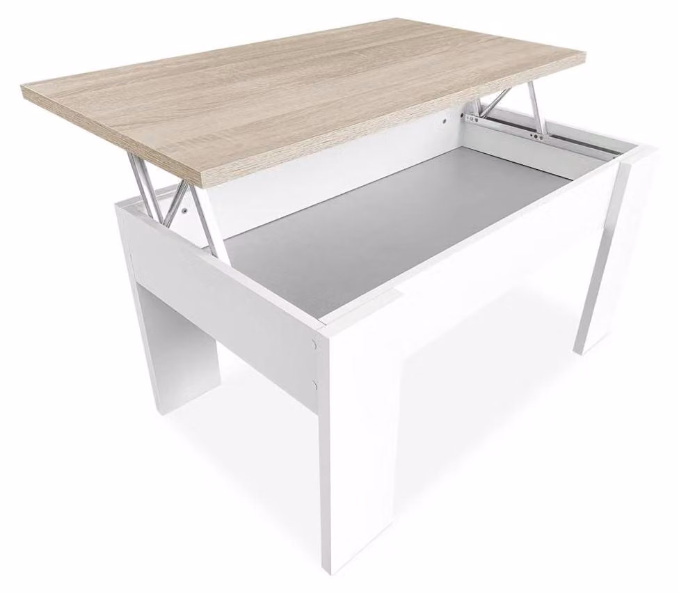 Tavolino regolabile in altezza, dimensioni 90 x 50 cm, superficie bianca, con coperchio, ideale per il soggiorno