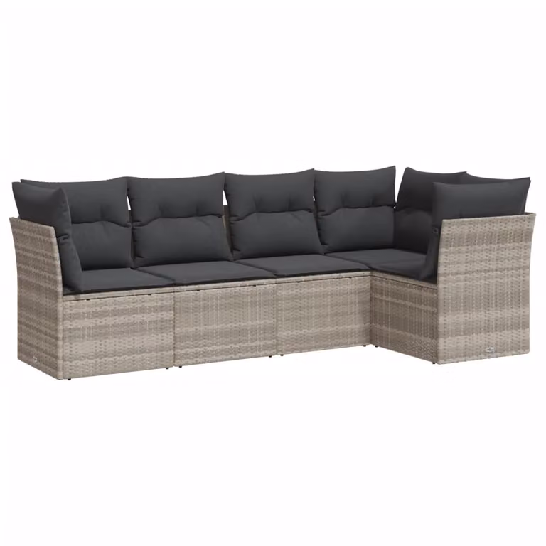 Set Divano da Giardino 5pz con Cuscini Grigio Chiaro Polyrattan