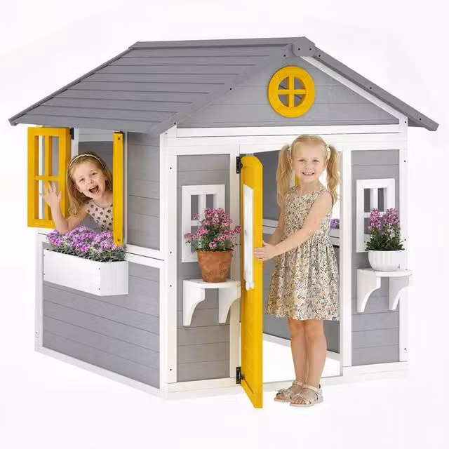 Casetta in legno per bambini Minimal Grigio L: 126 cm, P: 112 cm, H: 135 cm