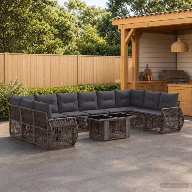 Set Divano da Giardino vidaXL in Polyrattan a Forma di U con Tavolino, 11 Pezzi, Grigio e Antracite – 1