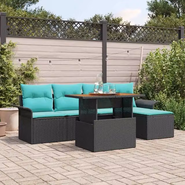 Set Divano da Giardino 6 pz Nero Poly Rattan 3358062