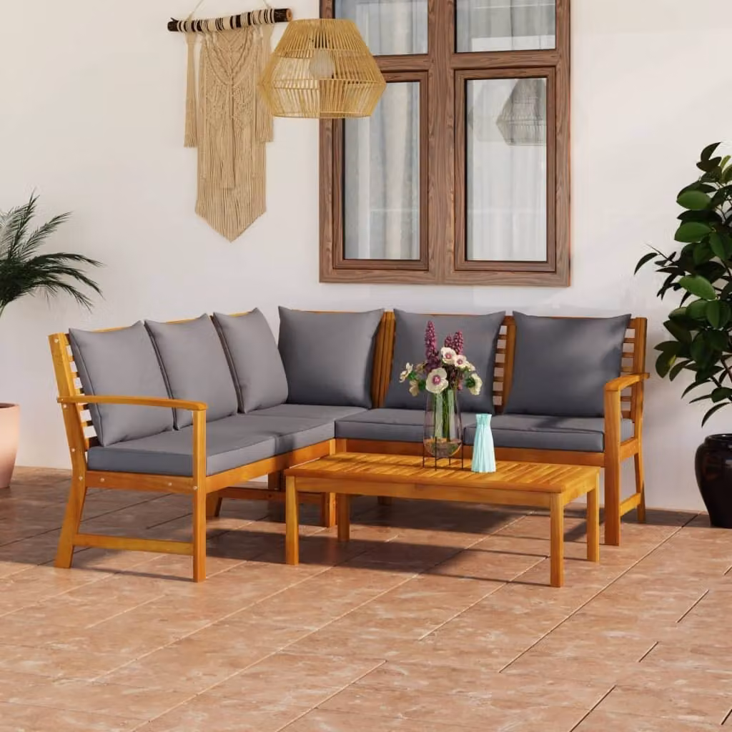 The Living Store Set da giardino 4 pezzi con cuscini in legno massiccio di acacia