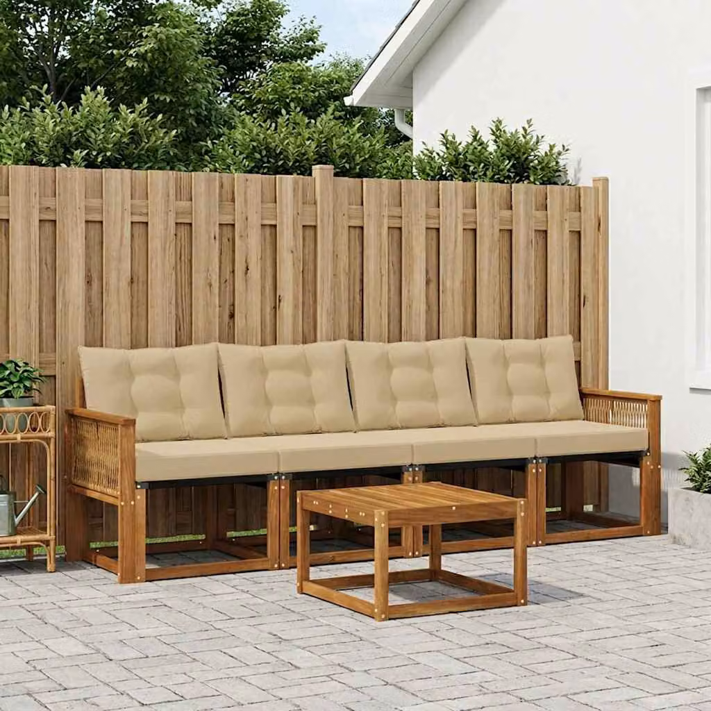 Set di divani da esterno vidaXL 5 pezzi in legno di acacia con cuscini e tavolino da giardino, colore beige e marrone
