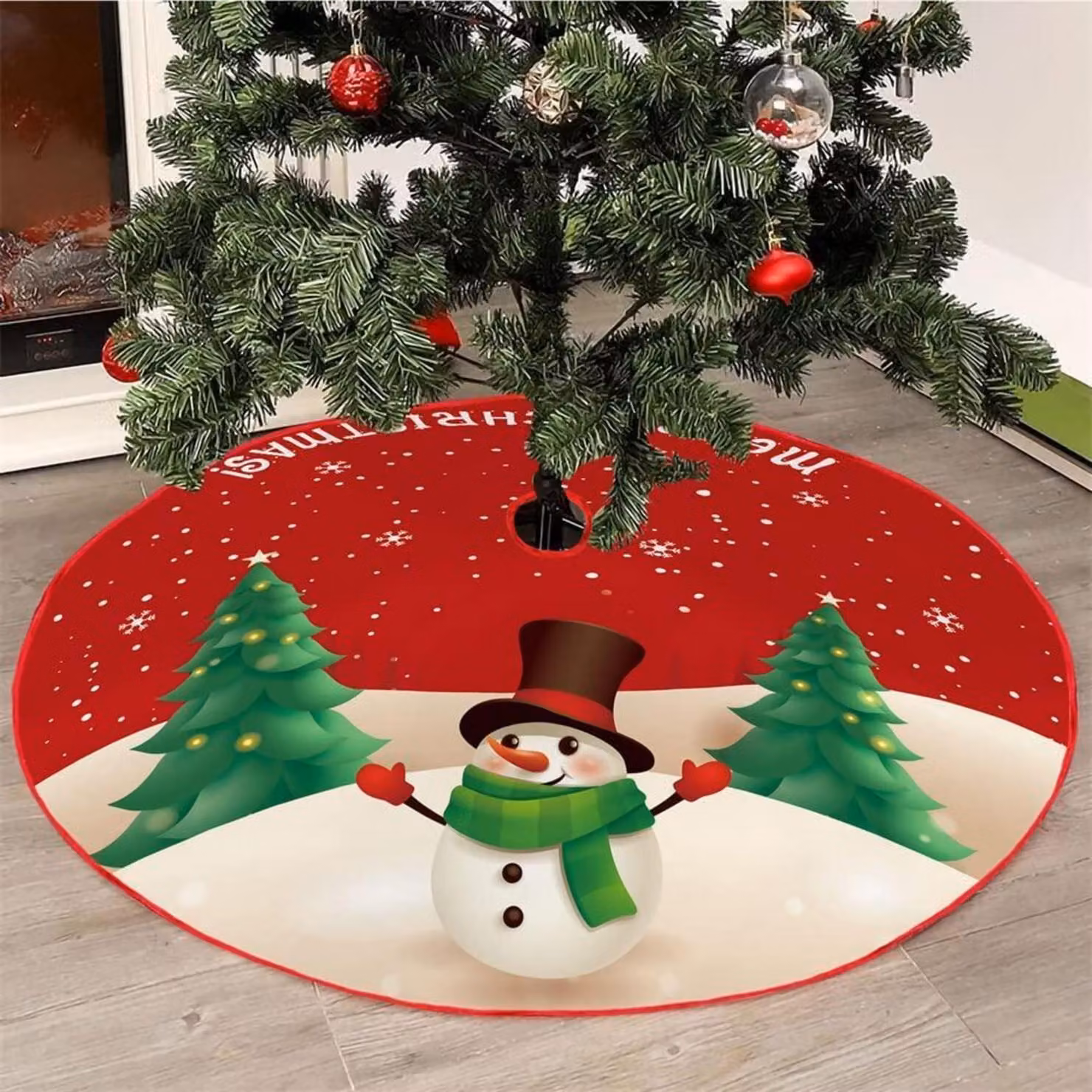Decorazione natalizia in feltro: albero di Natale, pupazzo di neve, 72 cm. Sottobicchiere rotondo per albero di Natale